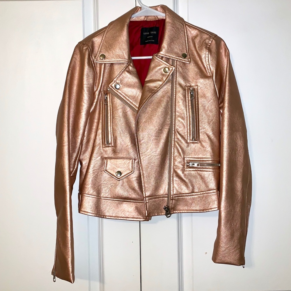 Rose Gold Metallic Moto Jacket.